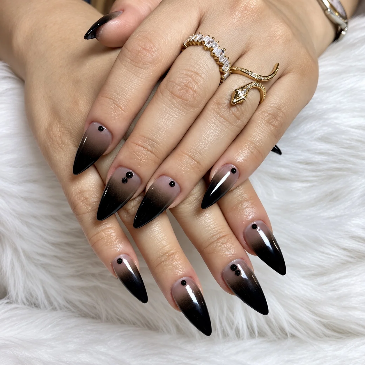 Halloween black ombré stiletto nails with tiny studs, AyuriNails Beauty Lounge Makati